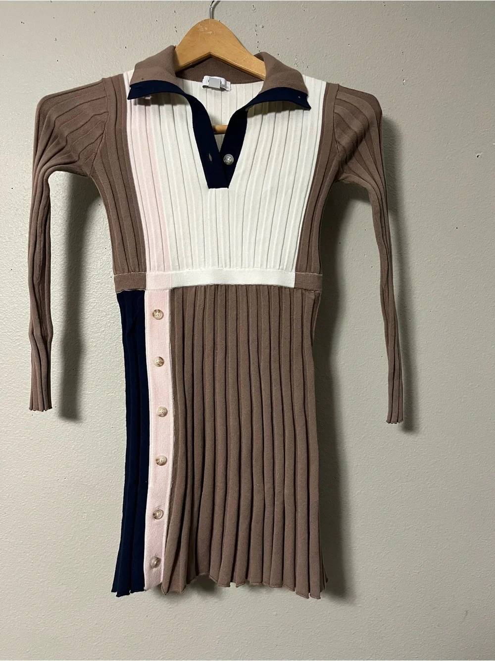 REISS KLEO 7-8 YRS RIBBED COLOURBLOCK FUNNEL NECK DRESS IN CAMEL